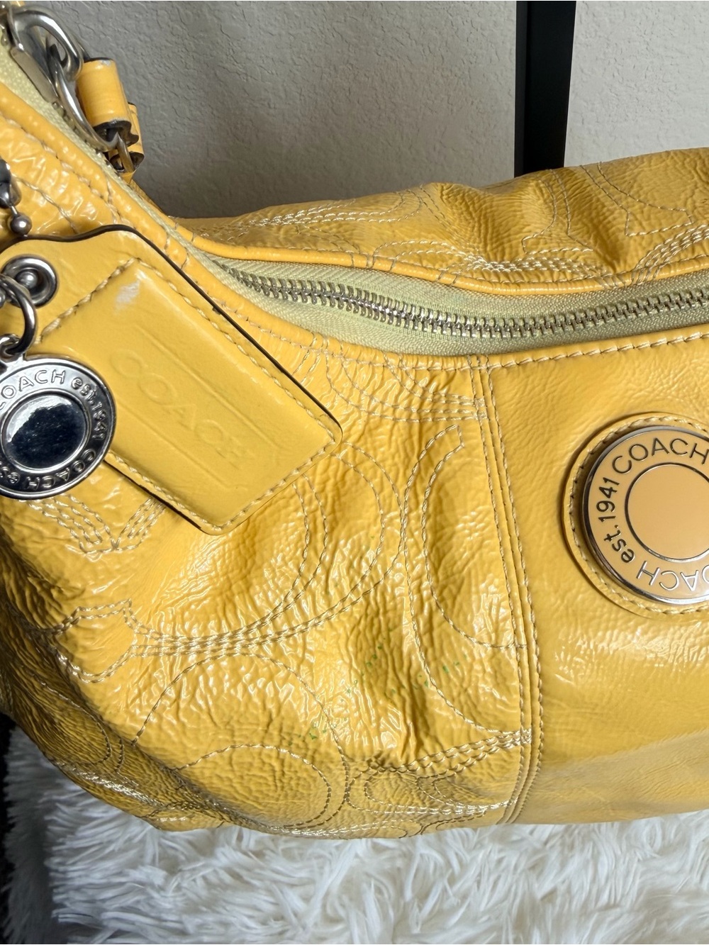 Coach Yellow Patent Leather Shoulder Bag w/Dustbag - Picture 4 of 14